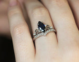 1ct Marquise Cut Blue Sapphire Crown Women Engagement Ring 14k White Gold Finish