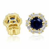 0.7ct Round Cut Blue Sapphire Diamond Halo Stud Earrings 14k Yellow Gold Finish