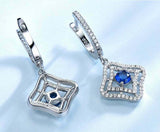 2.5ct Drop Earrings Round Cut Blue Sapphire Dual Halo 14k White Gold Finish