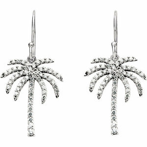 1ct Round Cut VVS1 D Diamond Palm Tree Drop Earrings Women 14k White Gold Finish