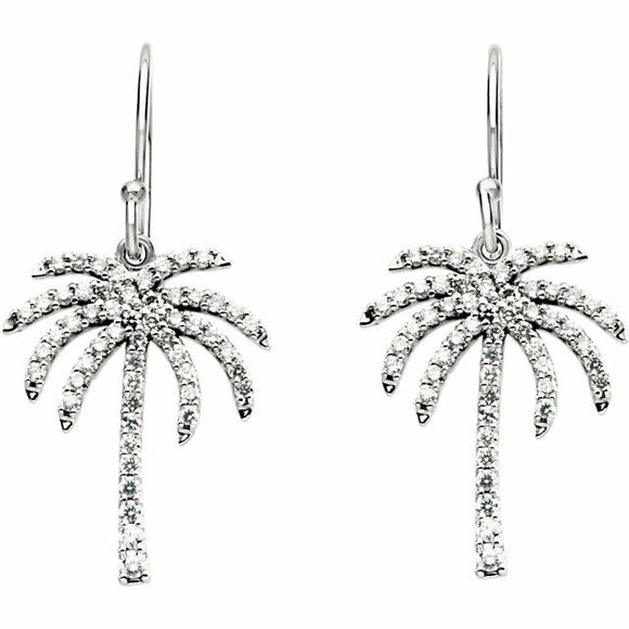 1ct Round Cut VVS1 D Diamond Palm Tree Drop Earrings Women 14k White Gold Finish