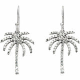 1ct Round Cut VVS1 D Diamond Palm Tree Drop Earrings Women 14k White Gold Finish