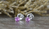 0.5ct Mini Round Cut Pink Sapphire Screw Back Stud Earrings 14k WhiteGold Finish