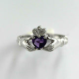 1ct Heart Cut Purple Amethyst Engagement Ring Claddagh Irish 18k White Gold Over