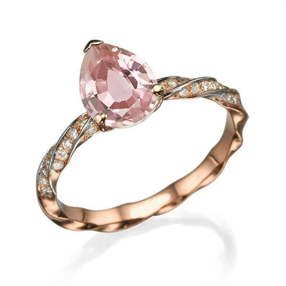 2ct Pear Cut Morganite Engagement Ring Infinity Twisted Accent 14k RoseGold Over