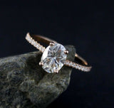 Solitaire with Round Accent Engagement Ring 1.6ct Oval Diamond 14k RoseGold Over