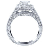 2.5ct Princess Diamond Engagement Ring Milgrain Edged Halo 14k White Gold Finish