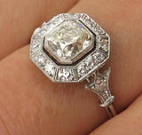 4Ct Cushion Diamond Halo Milgrain Vintage Engagement Ring 14K White Gold Finish