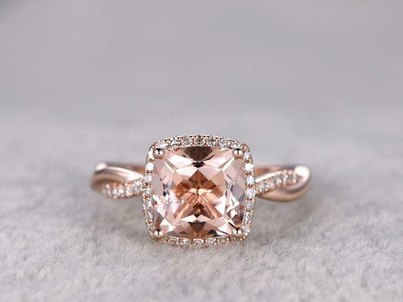 1.5ct Cushion Cut Peach Morganite Engagement Ring 14k Rose Gold Finish Infinity