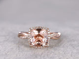 1.5ct Cushion Cut Peach Morganite Engagement Ring 14k Rose Gold Finish Infinity