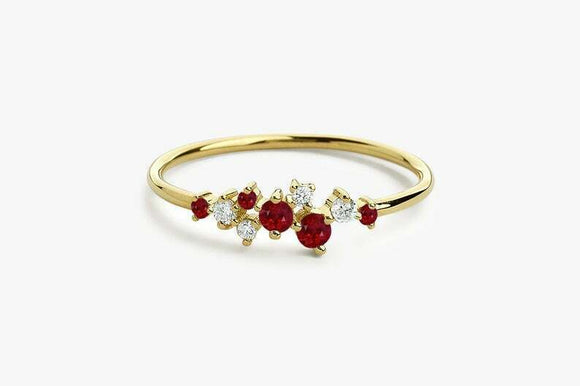 1ct Round Cut Pink Ruby Cluster Minimal Engagement Ring 14k Yellow Gold Finish