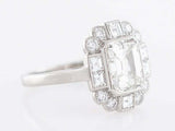 2ct Emerald Diamond Engagement Ring Art Deco Halo Milgrain 14k White Gold Finish