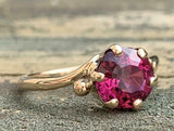 2ct Engagement Ring Round Cut Pink Ruby Swirl Solitaire 14k Yellow Gold Finish