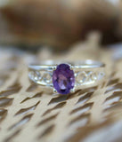 1.4ct Oval Cut Purple Amethyst Filigree Split Shank Ring 14k White Gold Finish