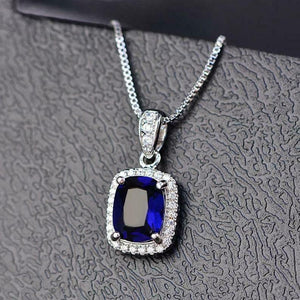 2.5ct Blue Sapphire Pendant Cushion Cut Diamond Halo 14k WhiteGold Over NO CHAIN