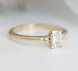 1.2ct Emerald Cut VVS1D Diamond Engagement Ring 14k Yellow Gold Finish Trilogy