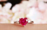 1.5ct Heart Cut Pink Ruby Engagement Ring 14k WhiteGold Finish Trilogy Solitaire