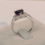 1.8ct Heart Cut Purple Amethyst Engagement Ring Leaf Accent 14k WhiteGold Finish