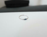 0.2ct Engagement Ring Baguette Cut Blue Sapphire Trilogy 14k White Gold Finish