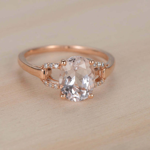 1.7ct Oval Cut Morganite Engagement Ring Split Band Solitaire 14k Rose Gold Over