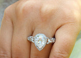 Antique Vintage Halo Engagement Ring 2ct Pear Cut Diamond 14k White Gold Finish