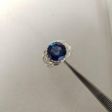 2ct Engagement Ring Round Cut Blue Sapphire Vintage Inspired 14k White Gold Over