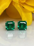 1ct Asscher Cut Green Emerald Solitaire Stud Women Earrings 14k WhiteGold Finish