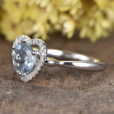 2ct Round Cut Aquamarine Engagement Ring Heart Shape Halo 14k White Gold Finish