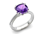 1.7ct Cushion Purple Amethyst Engagement Ring Diamond Accent 14k White Gold Over