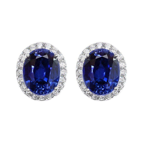 2.2Ct Oval Cut Blue Sapphire Diamond Halo Solitaire Earrings 14K White Gold Over