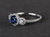 2ct Round Cut Blue Sapphire Engagement Ring 14k White Gold Finish Halo Trilogy