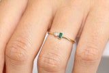 0.4ct Baguette Cut Green Emerald Two Stone Minimalist Ring 14k Yellow Gold Over