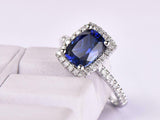 2ct Elongated Cushion Cut Blue Sapphire Engagement Ring Halo 14k White Gold Over