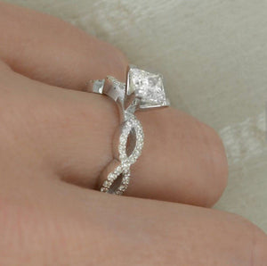 1.5ct Princess Cut Diamond Infinity Band Engagement Ring 14k White Gold Finish