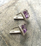 2ct Stud Earrings Asscher Cut Purple Amethyst Diamond Halo 14k White Gold Finish