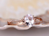 1.3ct Oval Cut Peach Morganite Split Shank Engagement Ring 14k Rose Gold Finish