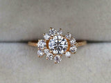 1.6ct Engagement Ring Round Cut Diamond Cluster Design 14k Yellow Gold Finish