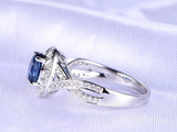 1.5ct Oval Cut Blue Sapphire Halo Diamond Infinity Ring 14k White Gold Finish