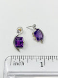 1ct Emerald Cut Simulated Amethyst Minimalist Drop Earrings 14k WhiteGold Plated