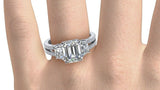 2ct Emerald Cut Three Stone Milgrain Split Band Engagement Ring 14k Gold Finish