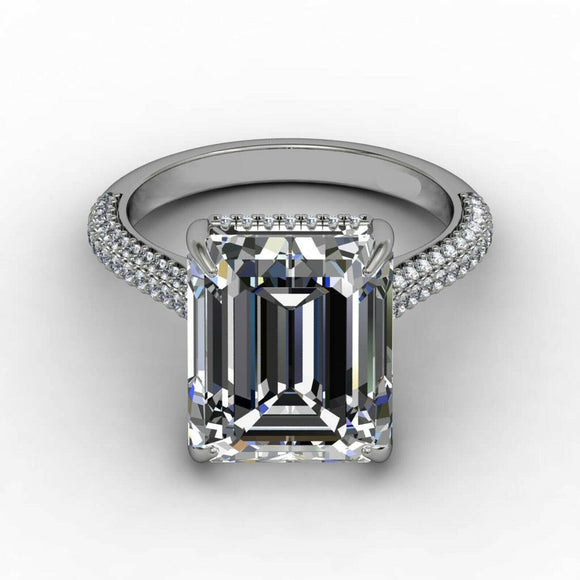 3.2ct Emerald Cut Diamond Accents Solitaire Proposal Ring 14k White Gold Finish