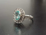 2.4ct Oval Cut Blue Aquamarine Vintage Inspired Halo Ring 14k White Gold Finish