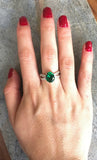 1.6ct Engagement Ring Oval Cut Green Emerald Split Shank 14k White Gold Finish