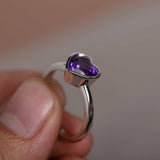 2ct Heart Cut Purple Amethyst Bezel Promise Engagement Ring 14k WhiteGold Finish