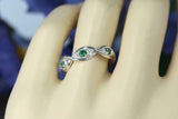 1ct Round Cut Green Emerald Wedding Band Twisted Eternity 14k White Gold Finish