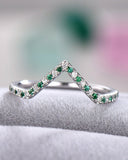 3Ct Round Cut Green Emerald Diamond Stackable Wedding Band 14K White Gold Finish