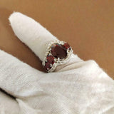 5ct Engagement Ring Oval Cut Red Garnet Cocktail Women 14k White Gold Finish