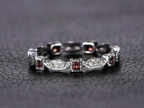 1ct Princess Cut Red Garnet Wedding Band Vintage Stackable 14k White Gold Finish