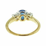 3.2ct Cushion Cut Blue Sapphire Engagement Ring Trilogy 14k Yellow Gold Finish