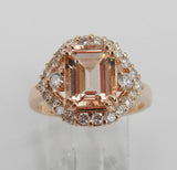 2ct Emerald Cut Peach Morganite Halo Stylish Engagement Ring 14k Rose Gold Over